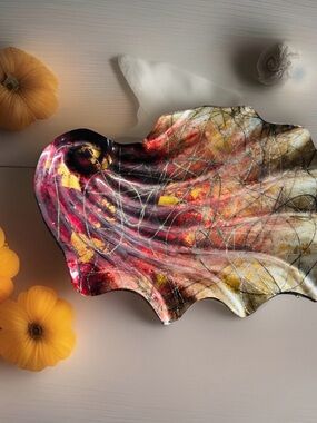 Lg Contemporary Artisan Decorative Glass Resin Autumn Seashell Centerpiece Bowl